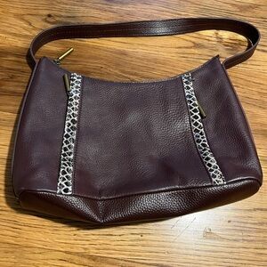 The Sak Elegant Brown Leather Shoulder Bag w/ snake skin accent